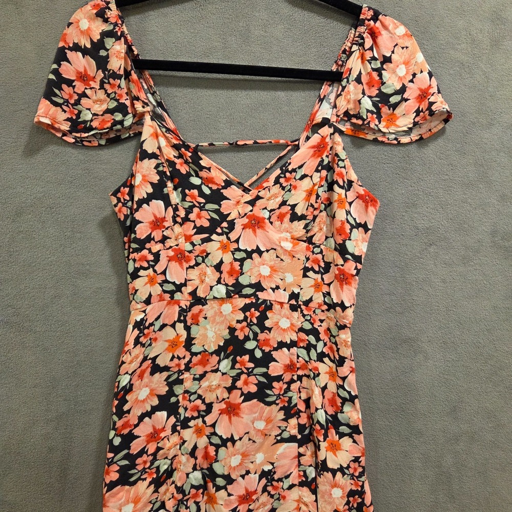 Floral Hi-Lo Maxi Dress Women's No Size Lace-Up Back Feminine Coquette Delicate - Picture 2 of 9